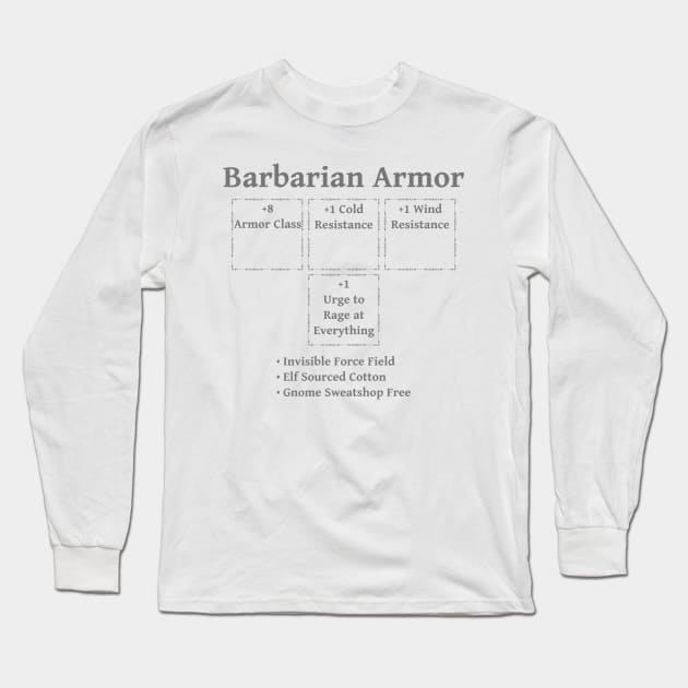 Barbarian Armor: Role Playing DND 5e Pathfinder RPG Tabletop RNG Long Sleeve T-Shirt by rayrayray90